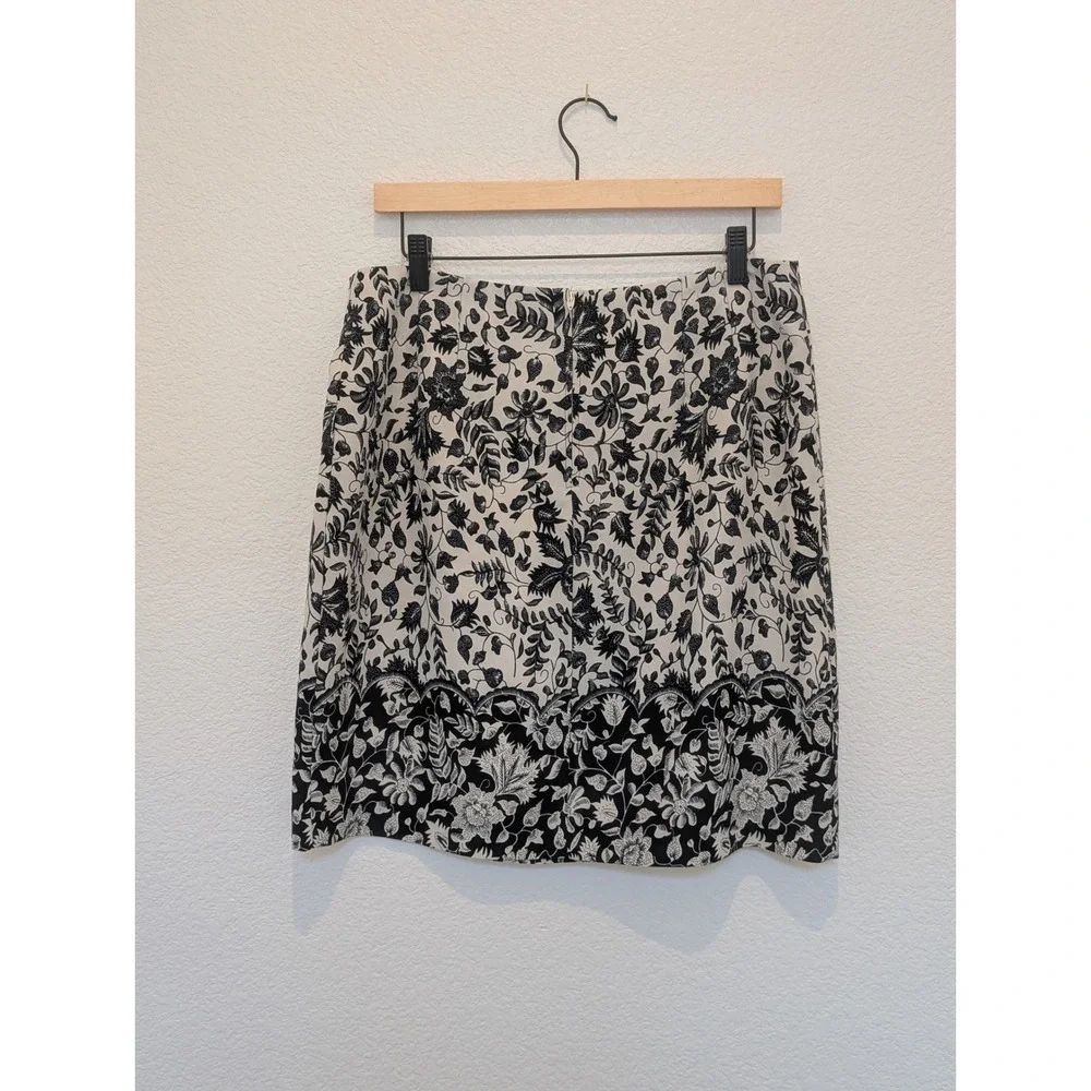Vintage Womens Black Cream Floral Batik Print Pencil Skirt  Size 12
